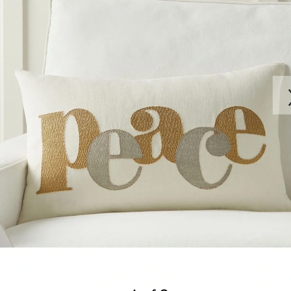 Pottery Barn Winter PEACE Lumbar Throw Pillow Cover